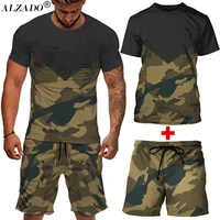 alzado brand summer mens t shirt sets sports fashion military tactics camouflage tracksuit sweetshirts basketball pants 2021