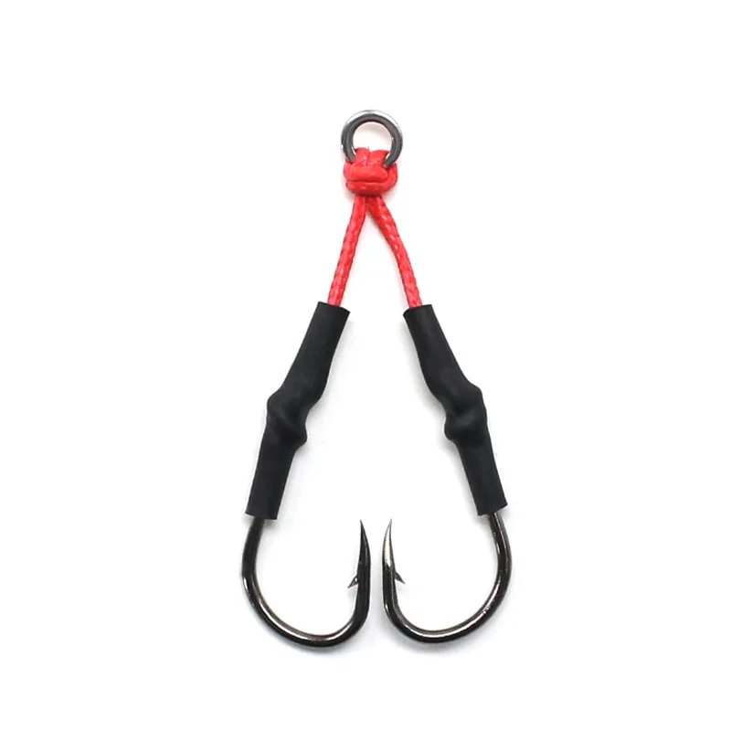 100 Pairs Double Hook Red Rope Villain Iron Plate Fishhook High Carbon Steel Lure Bait Sea Boat Fishing Accessories Tackle Pesca