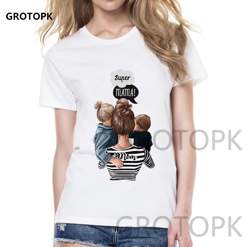 

Super Mama T-shirts for Women Mother's Love Print White T-shirt Tee Shirt Femme Cotton Vogue T Shirt Tops Streetwear Clothes