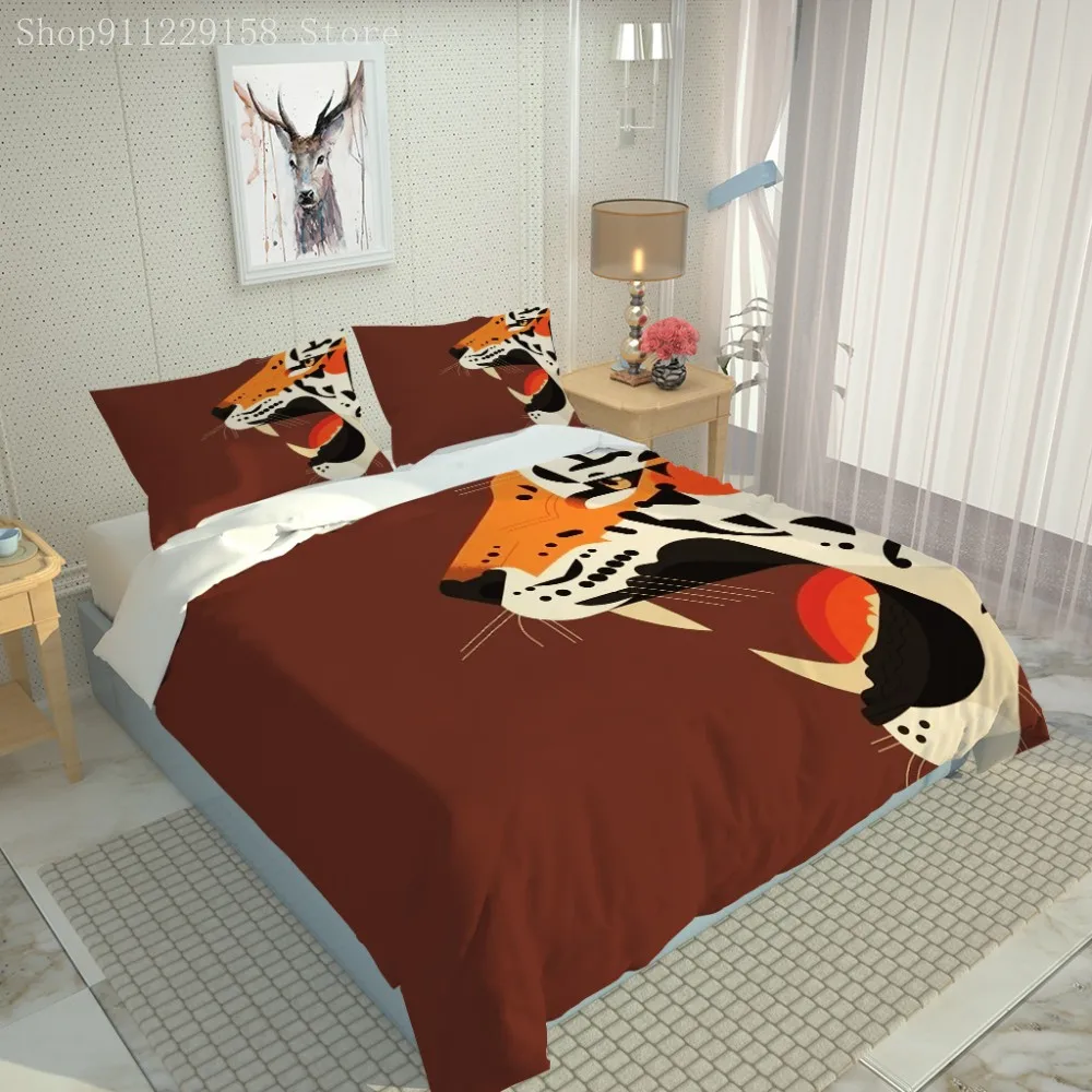 

3D White/ Brown Tiger Bedding Set Animal Duvet Cover Set Boys Quilt Cover With Pillowcase Wild Animal King Size Bedding Set