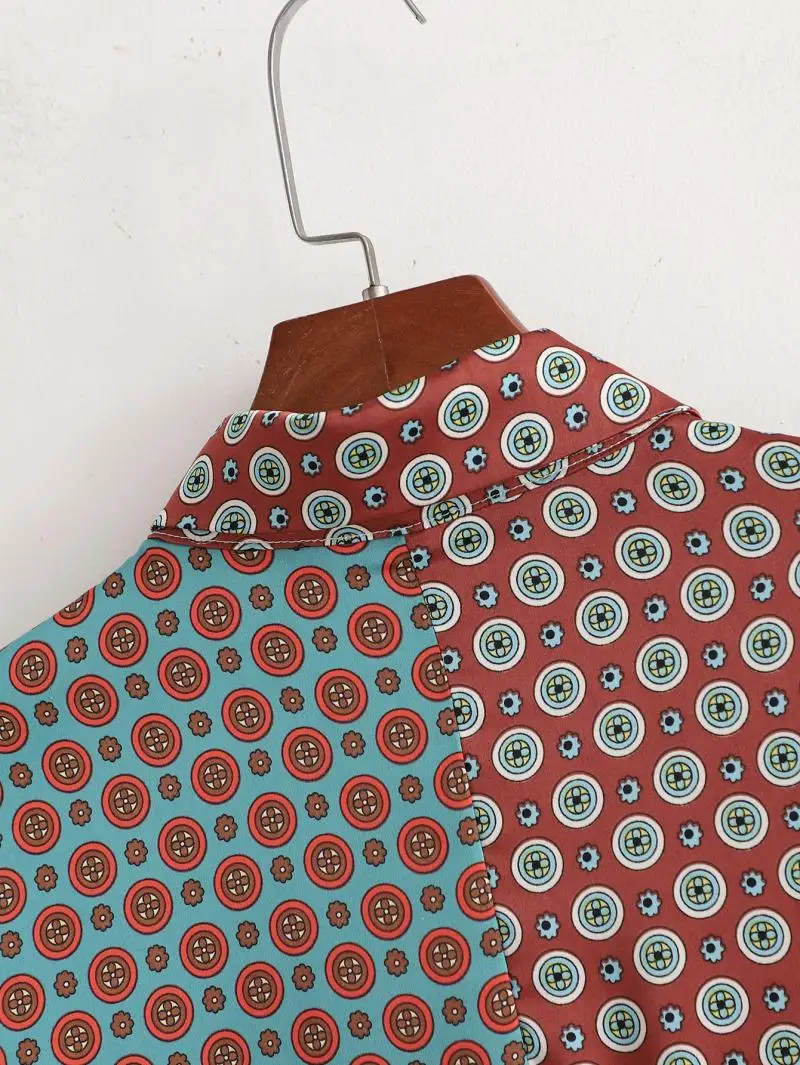 

Hong Kong style retro trendy drape color matching printing long-sleeved shirt super cool loose ladies flower shirt