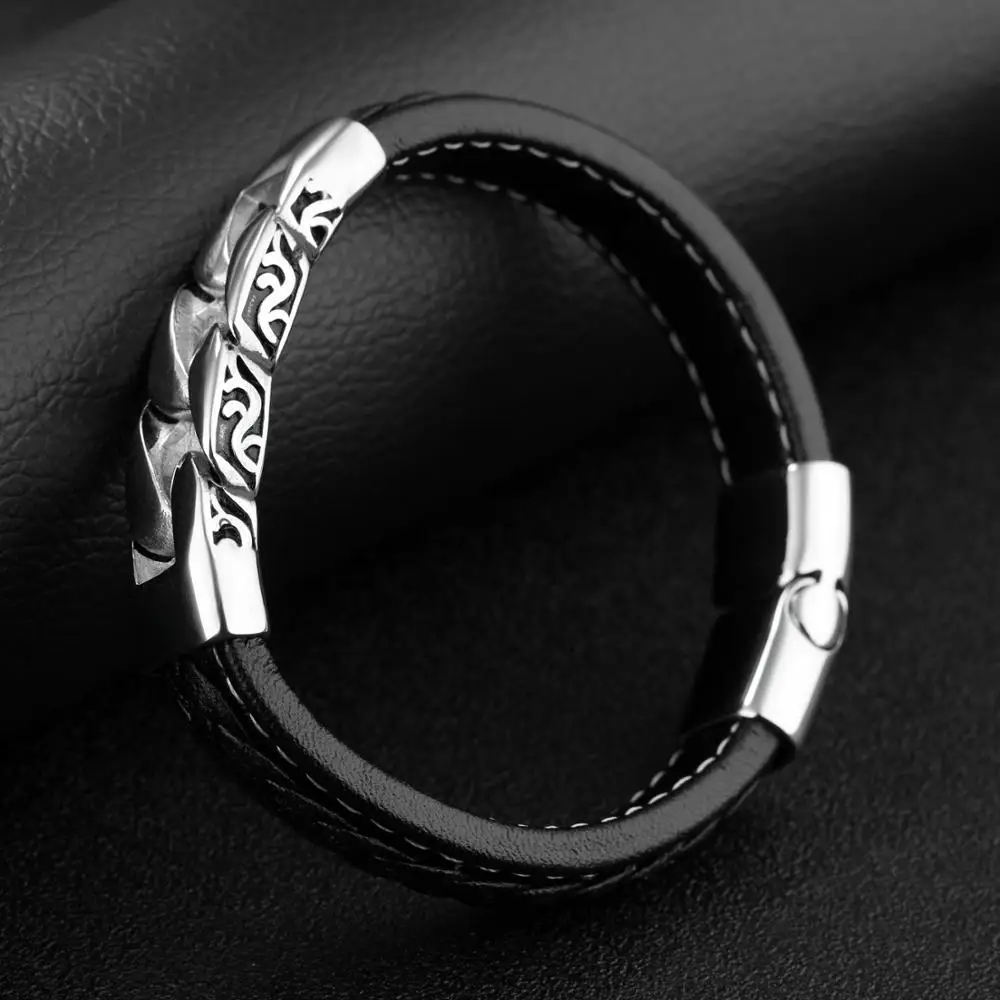 Misheng High Quality Stainless Steel Jewelry Men's Leather Bracelet Link Chain Fashion Brand Accessories 2019 Boyfriend Gift | Украшения
