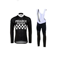 peugeotful team black retro classic winter fleece thermal long sleeve cycling sets racing bicycle clothing maillot ropa ciclismo