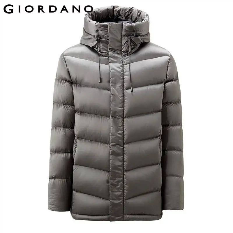 Мужской пуховик с капюшоном Giordano белая тефлоновая куртка 90% пуха машинная стирка