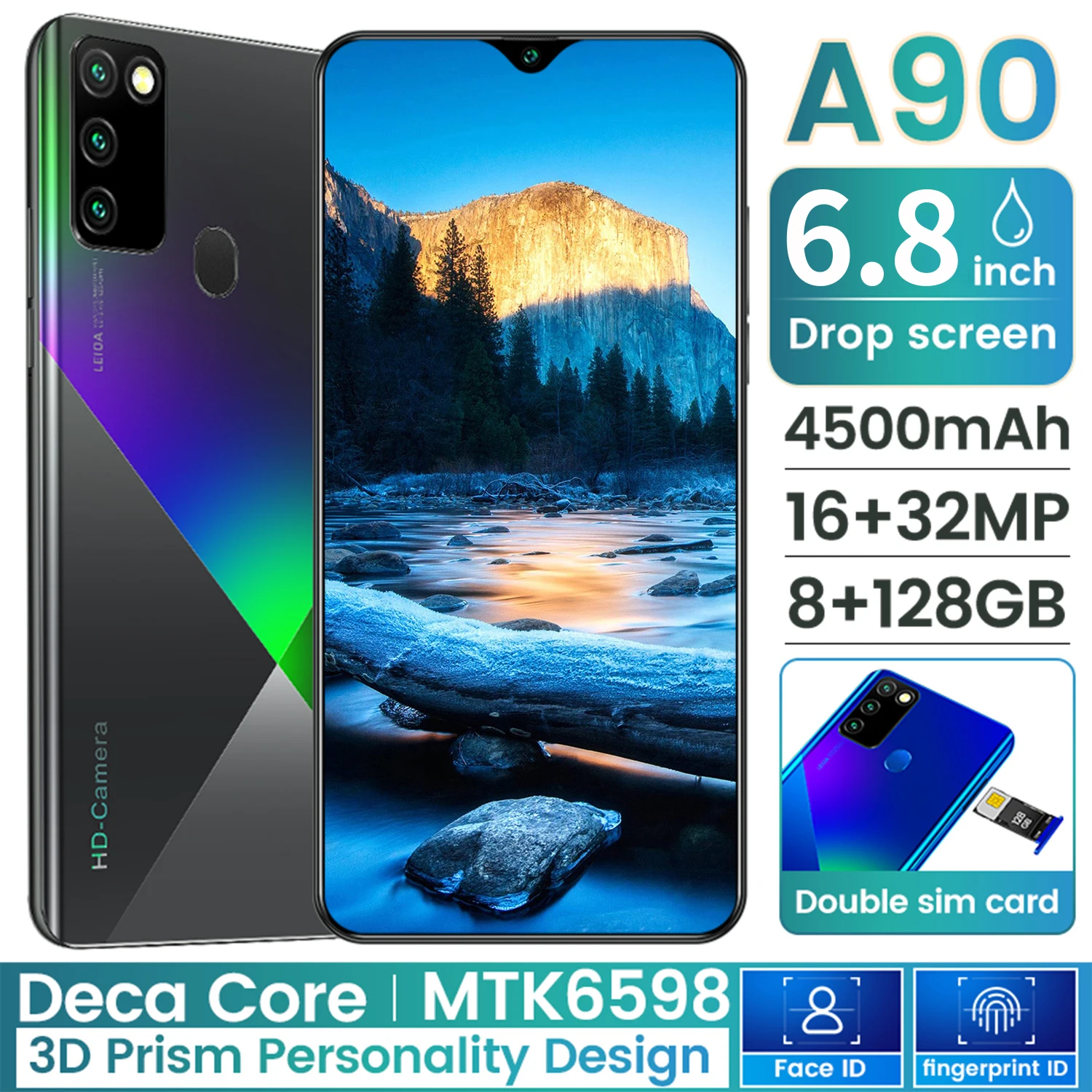 

A90 6.8 Inch Global Version Galxy Smartphone Full Screen 12GB+ 512GB Android 10 Finger Face ID Dual Camera 4G Smart Mobile Phone