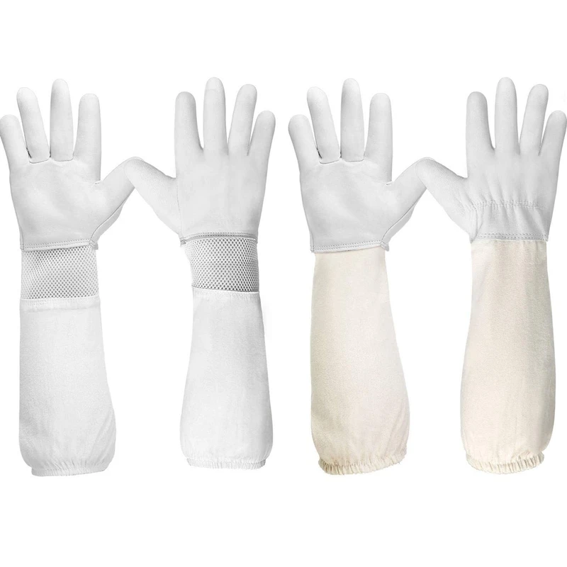 

2 Pairs Beekeeping Gloves,Beekeeping Protective Gloves with Long Canvas Sleeve,Beekeeper'S Glove with Ventilated Sleeves