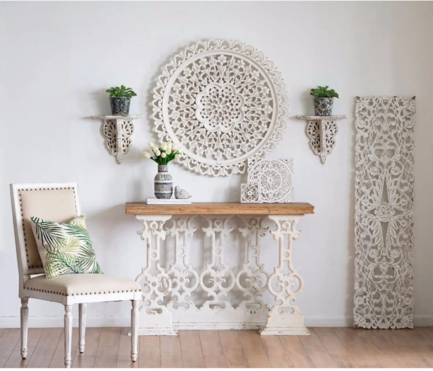 Классическое рельефное Дворцовое белое резное зеркало для макияжа спальни