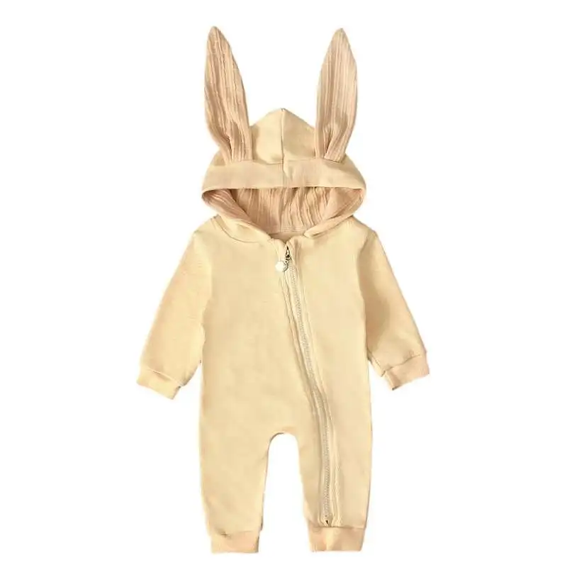 Зимняя теплая верхняя одежда с заячьими ушками для малышей комбинезон капюшоном