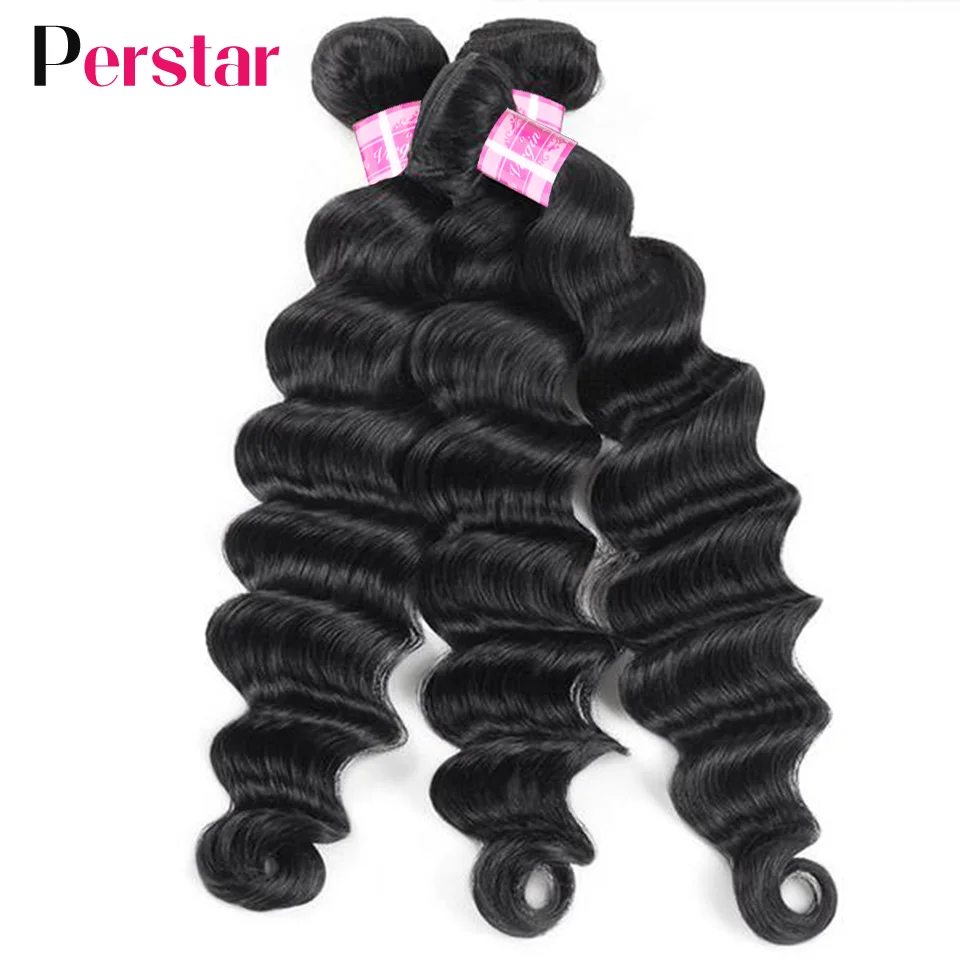 Perstar Peruvian Curly Hair Bundles Loose Deep Wave Human Extensions Natural Color 1/3/4 Pcs Weave 8-30 Inches | Шиньоны и парики