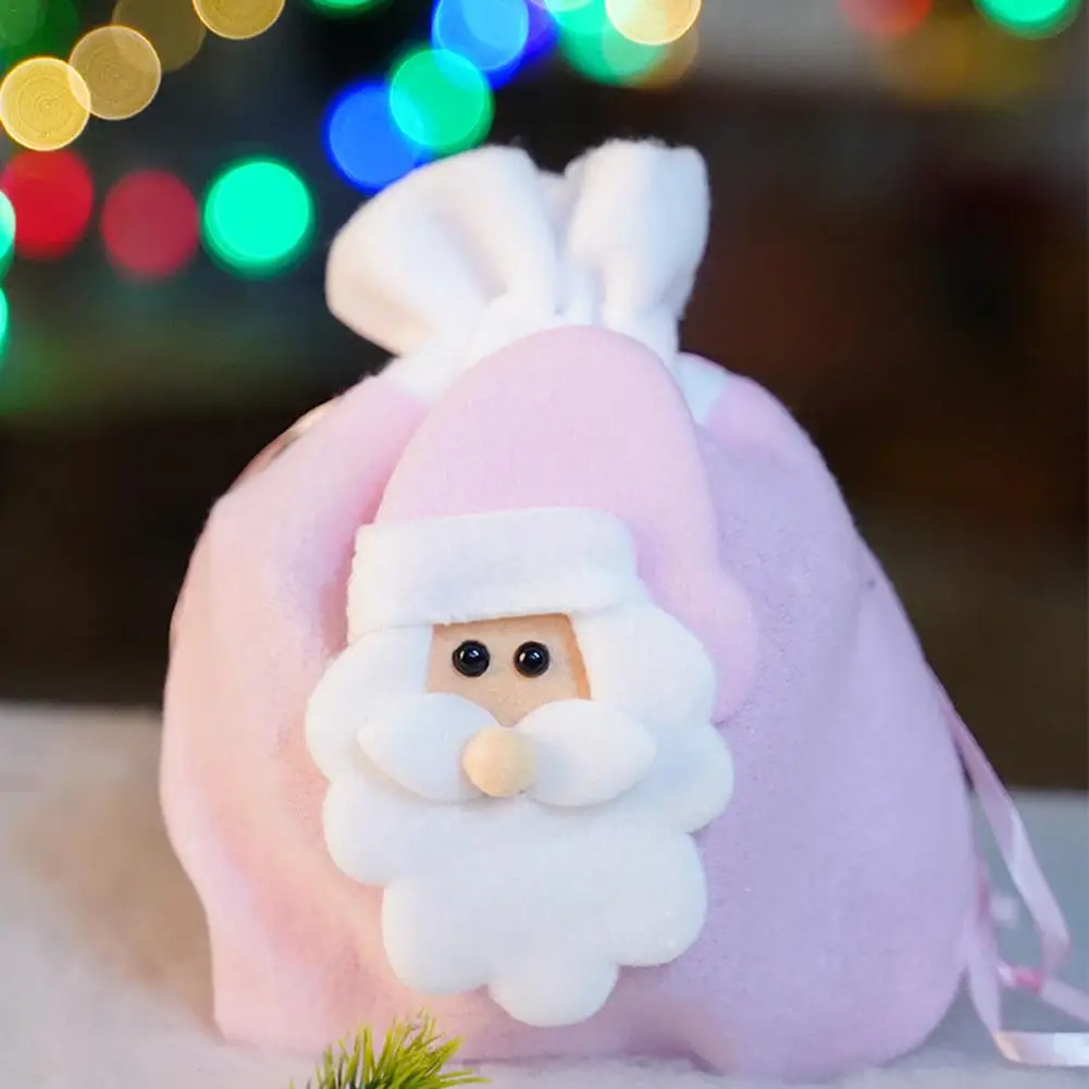 2pcs Christmas Gift Bags Santa Flannel Bags Drawstring Canvas Santa Bag Kids Candy Bag Pouch For Storing Christmas Presents