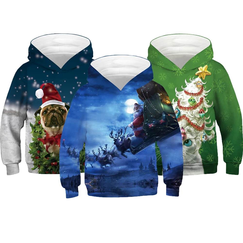 Рождественская Толстовка с капюшоном для мальчиков новая весенняя толстовка 3D