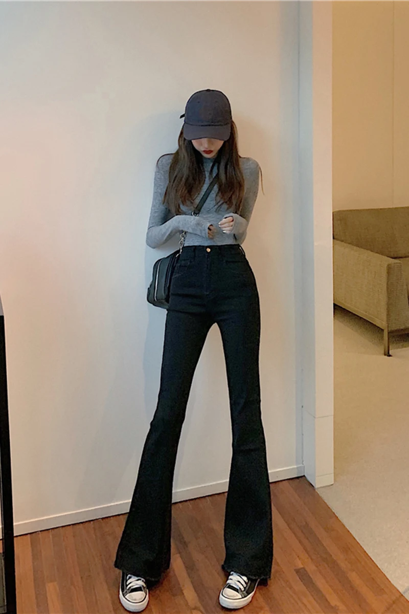 

Highlight black jeans women's trousers Spring and Autumn New Joker High Waist Slim Horn Pants