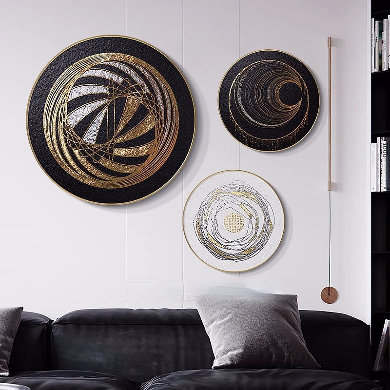 

Abstract Art Inkjet Paintings Metal Photo Frame Picture Frame Modern Home Background Wall Wall Hanging Decoration Round Golden