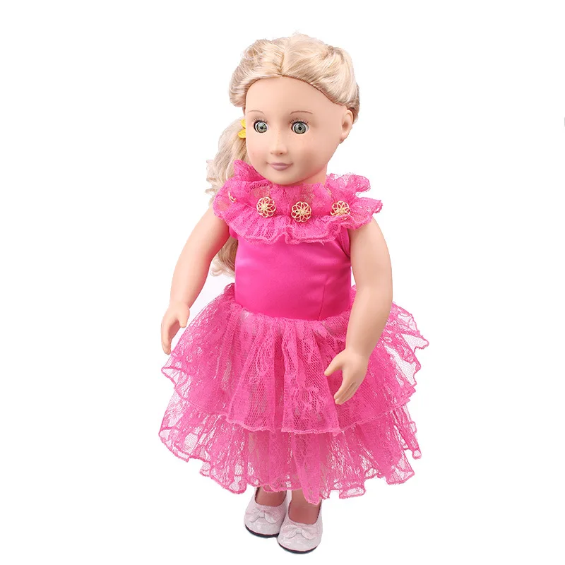 

New Princess Rosered Lace Evening Gown Baby Toys Skirt Fit 43cm Baby New Born,42cm Nenuco,18inch Girl Doll Clothes Accessories