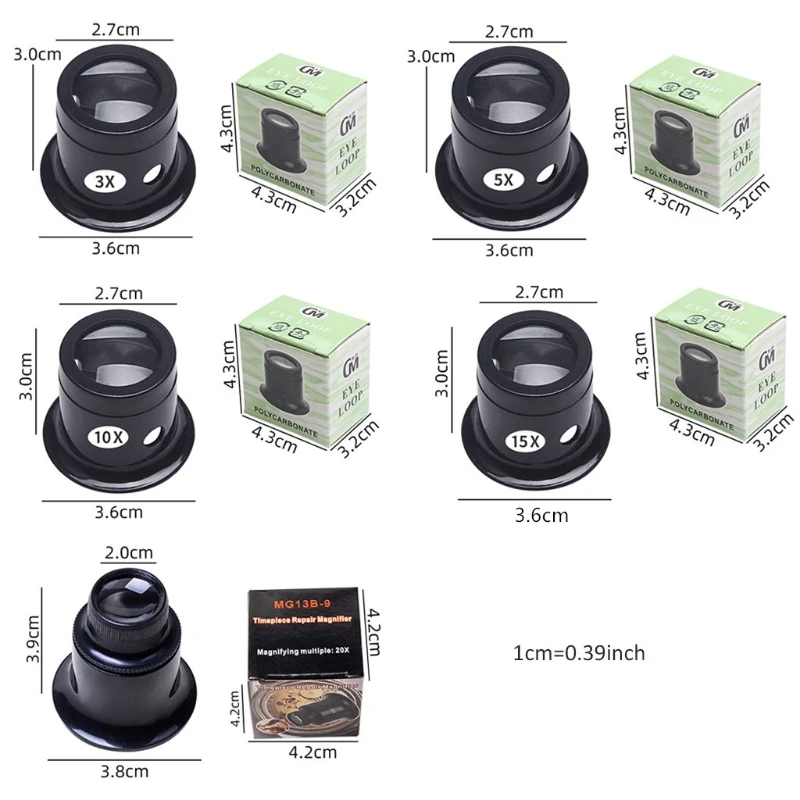 

Jeweler Watch Magnifier Tool 3X 5X 10X 15X 20X Portable Monocular Magnifying Glass Loupe Lens for Eye Magnifier Len Drop Ship