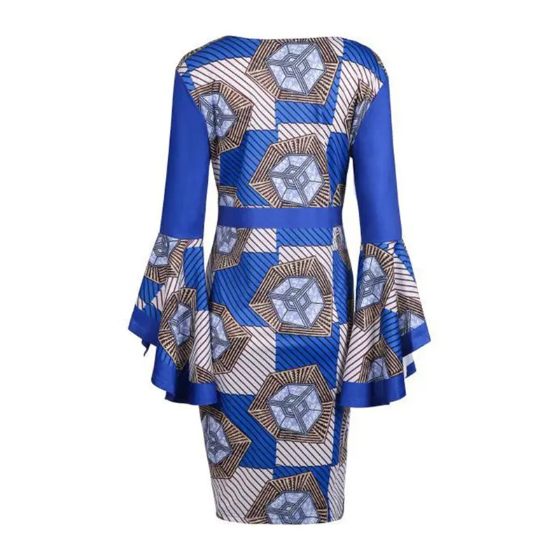 Женское платье с длинными расклешенными рукавами Королевский синий цвет для