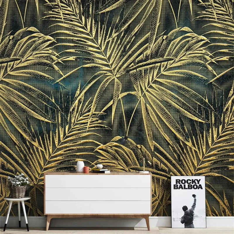 3d обои на заказ настенные современные золотые тисненые тропические растения