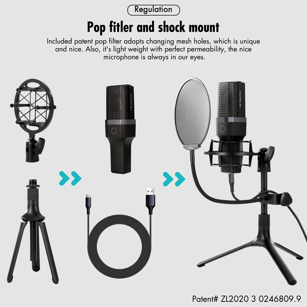 

Profession studio USB Microphone Tripod Pop Filter Set Condenser Microphone for PC Computer Gaming/Singing/Stream Mic with Stand