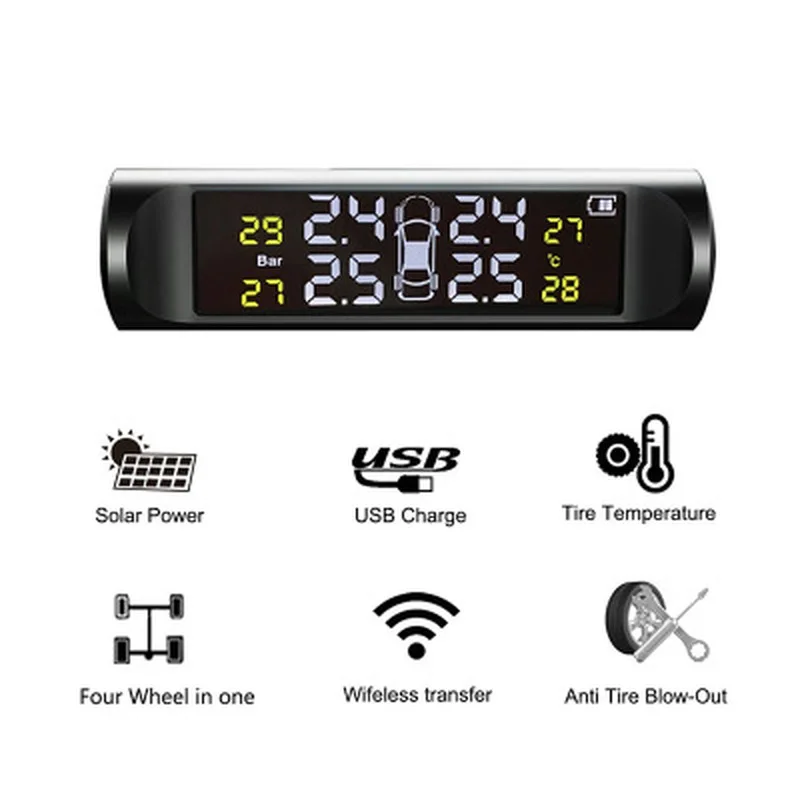 Два цвета автомобильный TPMS датчик давления в шинах Система мониторинга солнечной энергии цифровой ЖК-дисплей Охранная сигнализация s давление в шинах