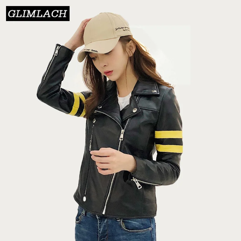

100% Lambskin Sheepskin Genuine Leather Jacket Women Slim Motorcycle Biker Real Leather Coat Short Ladies Clothes Chaqueta Mujer