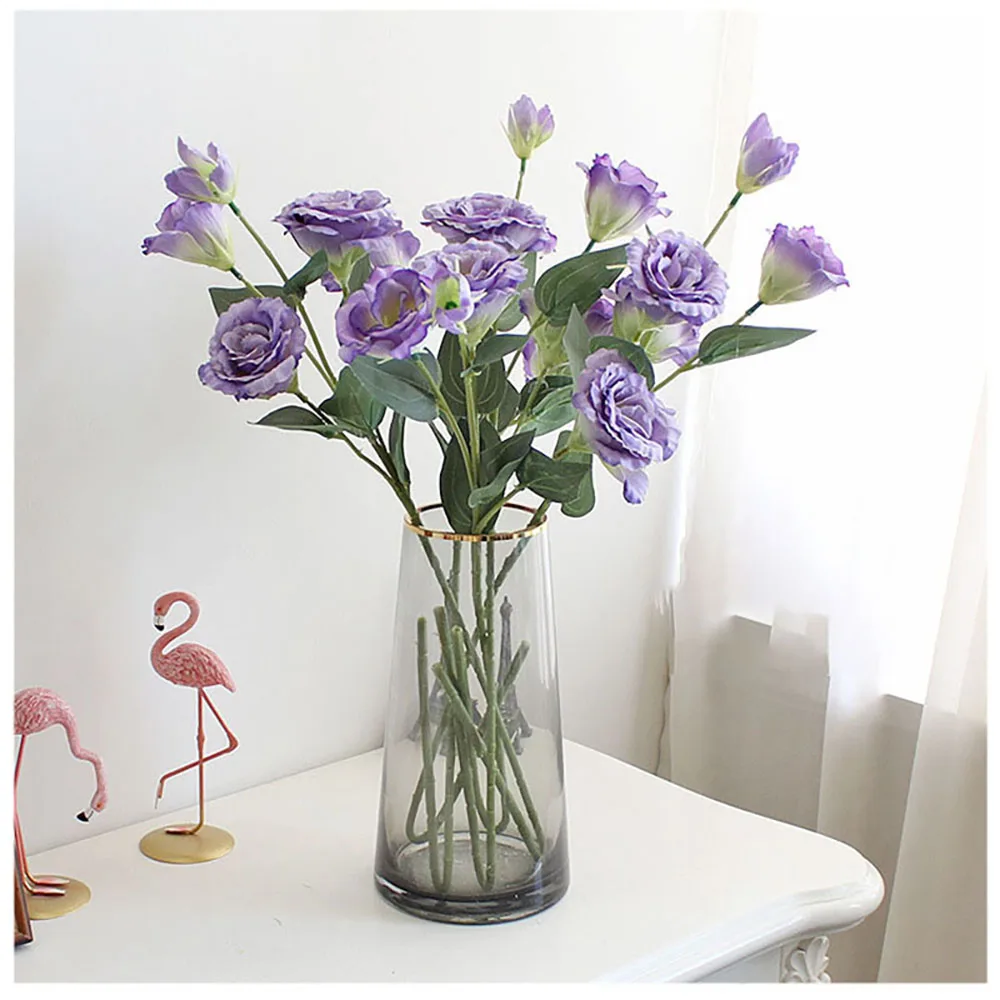 Искусственные цветы высокого качества Eustoma Lisianthus с 4 головками для украшения дома, свадебного букета.