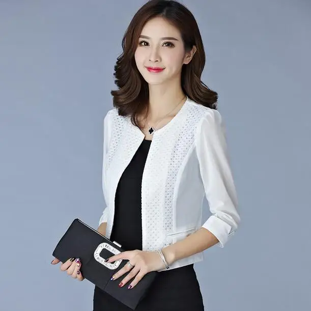 Женский деловой кардиган короткая сетчатая куртка черного или белого цвета