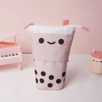new cute pearl milk tea shape pencil case girl powder cosmetic bag retractable student stationery storage bag student