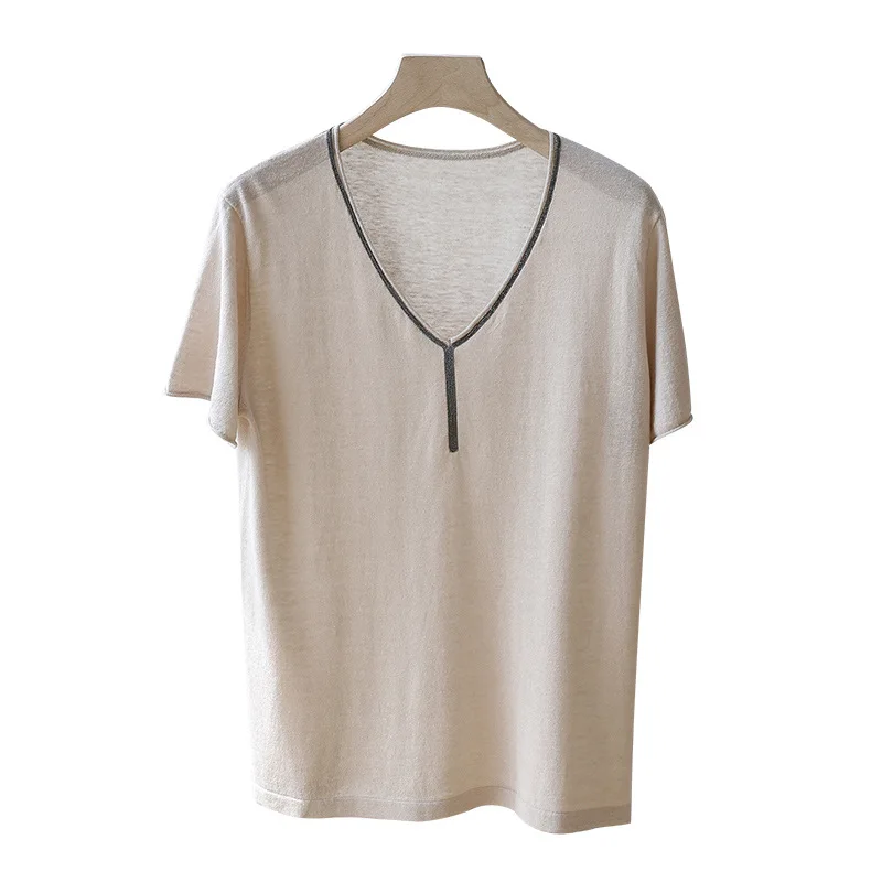 

Women T-shirt 2021 Summer New Product V-neck Ladies Bottoming Shirt T-shirt Short-sleeved Casual Loose Top