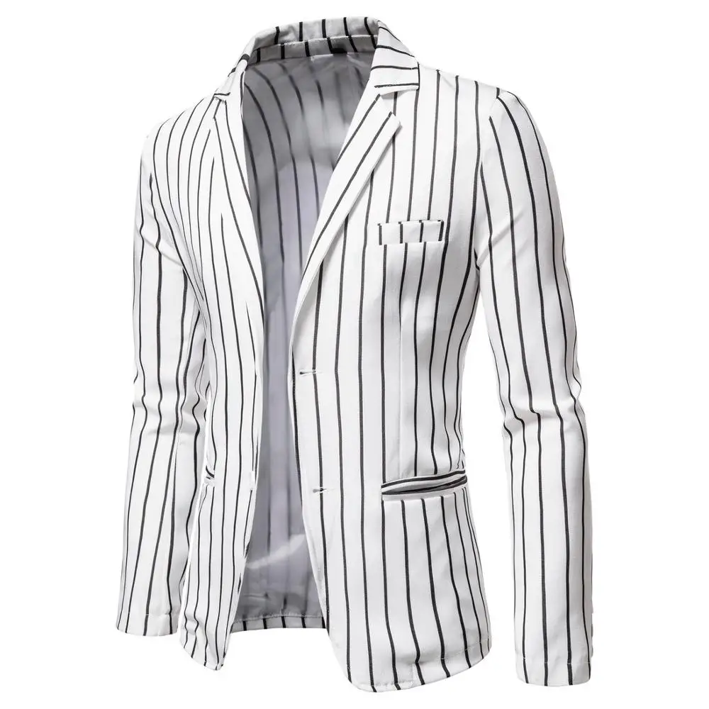 

New Men's Spring Black and White Stripes Slim Trend Handsome Suit Jackets New High Quality Youth Vertical Stripes Blazers