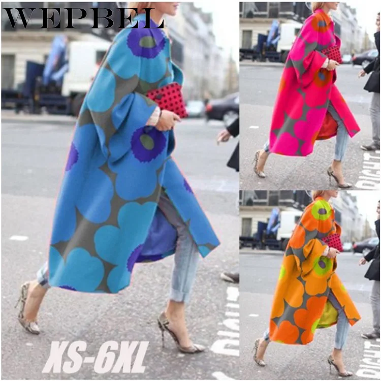 WEPBEL осенне-зимнее модное прямое длинное пальто с длинным рукавом и отложным