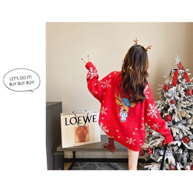 

Autumn and winter new red Christmas net red sweater Pullover for women lazy style thickened Korean winter knitted bottom sweater