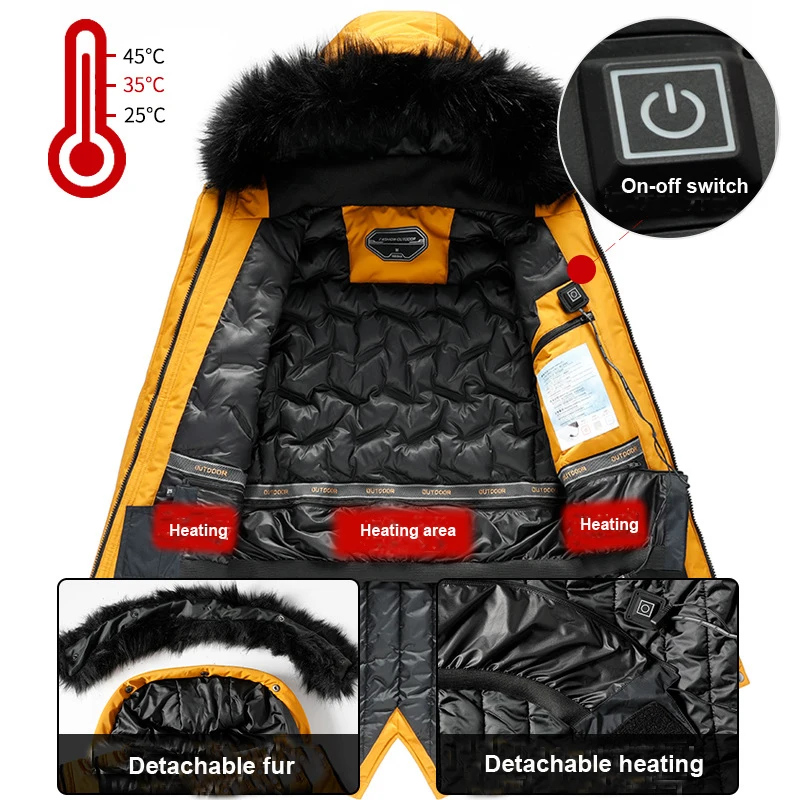 2019 New Men Winter USB heating Jacket Hiking Camping Fish Ski Outdoor Windproof Waterproof Male Windbreaker Coat 8XL | Спорт и