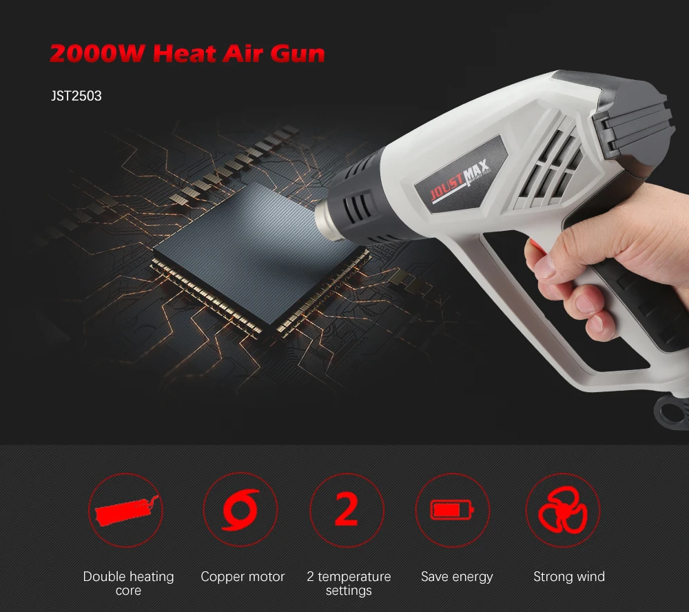 Hot Air Gun Electric Adjustable Temperature JST2503 2000W Handheld Heat Gun Shrinking Power Tools Two Speeds Temperature