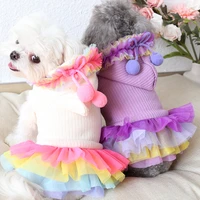 dog dress rainbow lace cotton pet dog clothes winter warm dog shirt thick coats clothing for dogs cat yorkie maltese