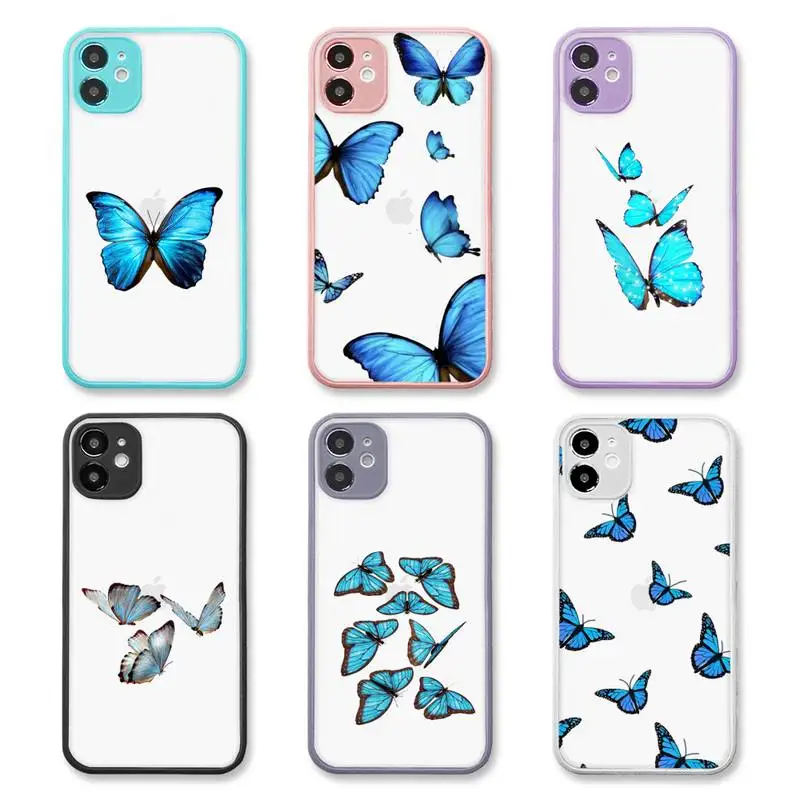 

Blue Butterfly Phone Case purple matte transparent For iPhone 7 8 x xs xr 11 12 pro plus max mini Clear Funda