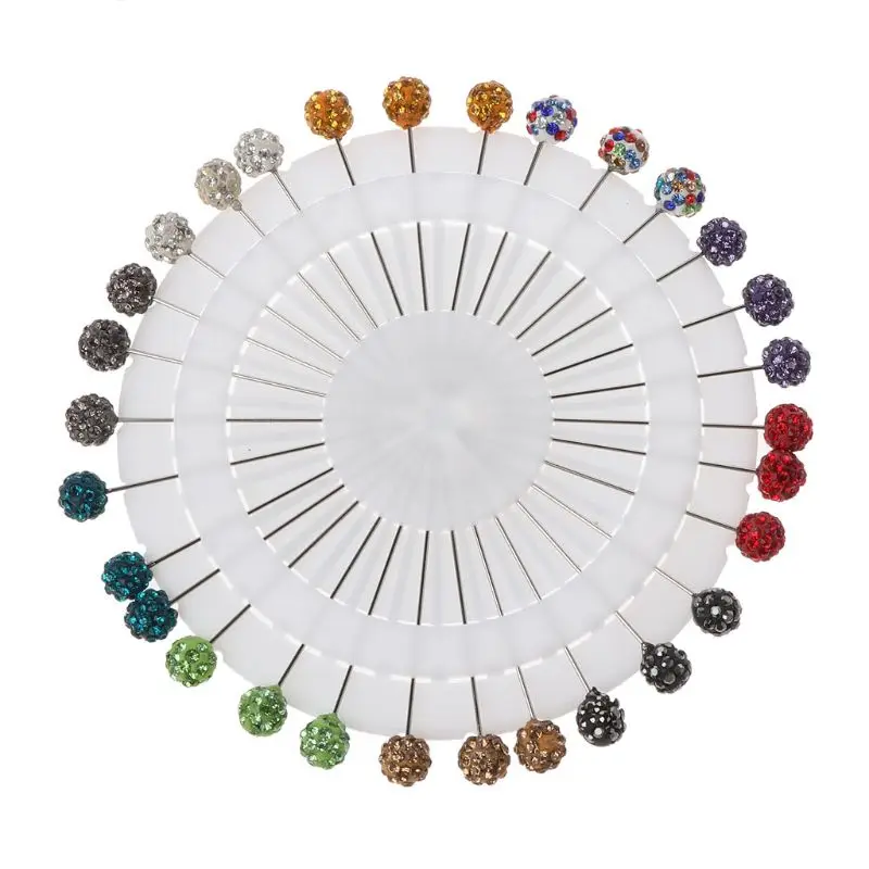 

30Pcs Muslim Hijab Scarf Safety Pins Crystals Ball Brooches Straight Head Pins
