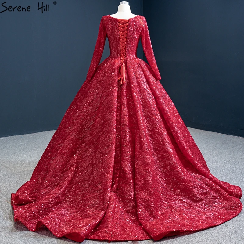 Красные Свадебные платья высокого качества с круглым вырезом и длинным рукавом