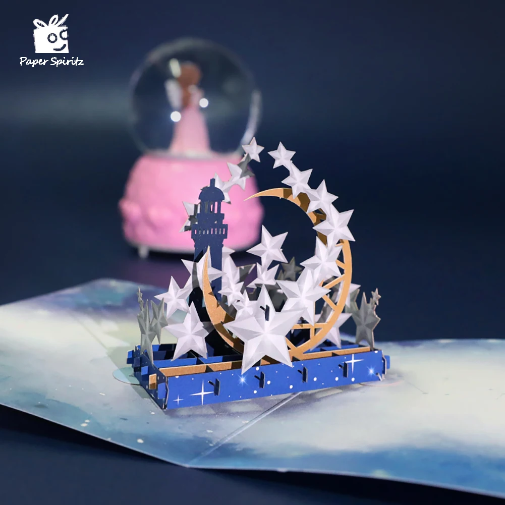 

3D Pop Up Cake Ferris Pavilion Star Moon Greeting Cards Postcards Invitations with Envelope Birthday Party Festival Decoration