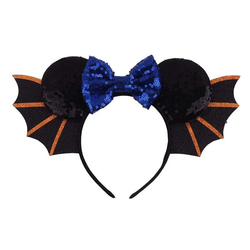 

Children Black Sequins Mouse Ears Headband Devil Wings Bat Cosplay Party Costume Props Halloween Headbands DIY Decor for Kids 3Y