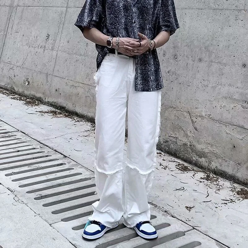 Spring Summer White Baggy Jeans Men Fashion Retro Wide-leg Jeans Mens Streetwear Loose Hip-hop Straight Denim Trousers Men S-3XL