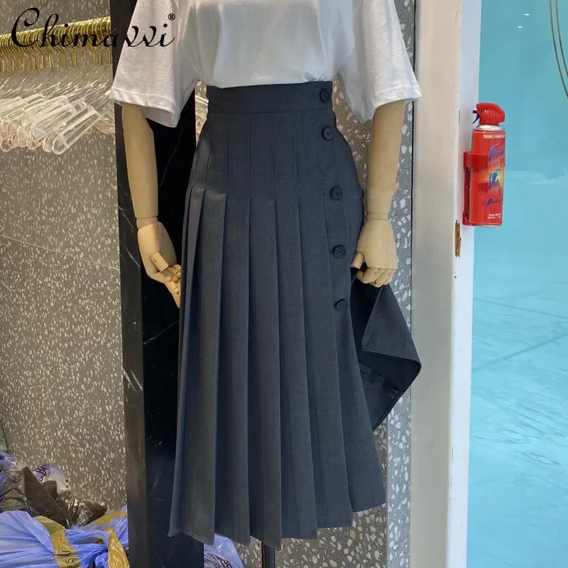 

Women's Skirt 2021 Korean Clothing School Kawaii Pleated Long Elegant Skirt for Girls Autumn Split Casual A Line Skirt Female