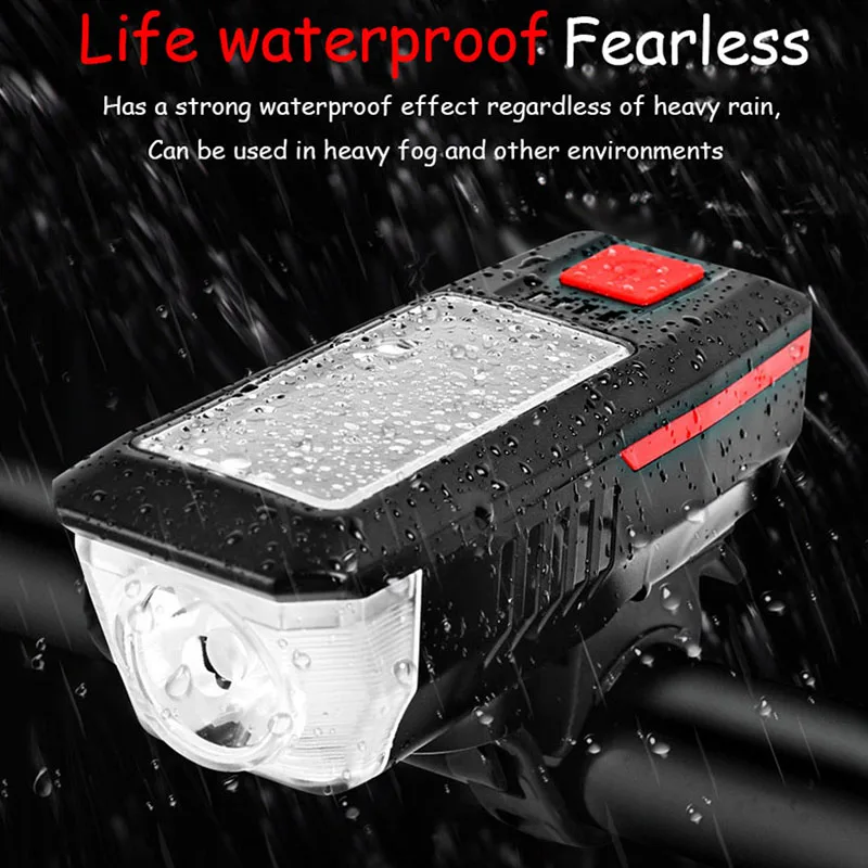 

JumpingFish Bicycle Light Front Solar T6 LED USB Charging 3 Modes Flashlight With Horn Bicycle Accessories MTB Riding Headlight