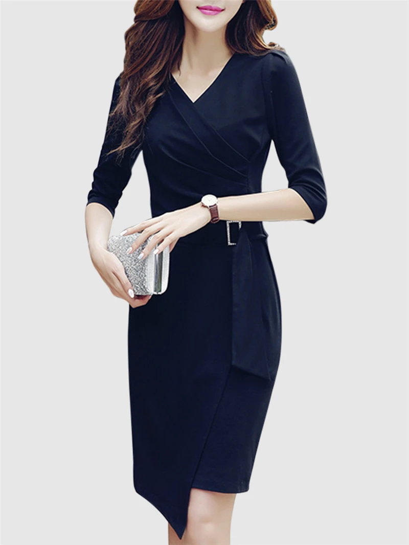 Женское офисное элегантное облегающее платье ретро короткое 2019 Лето Осень