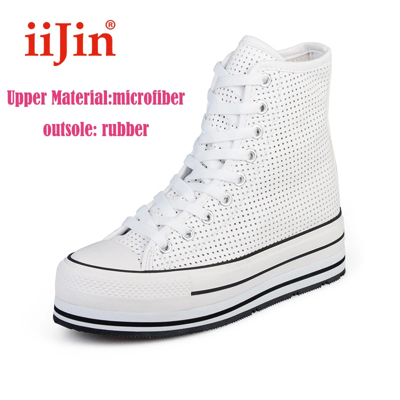 melhor Iijin Oficial Primavera Verão Oco Aumento De Fundo Grosso Respirável Casual Alta Superior Feminino Sapatos Femininos Das Mulheres
