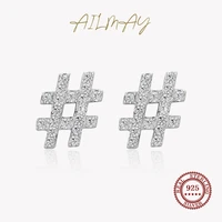 ailmay top quality real 925 sterling silver shape symbol clear zircon stud earrings for women girls party accessories jewelry