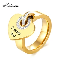 personalized custom ring stainless steel zircon love heart rings for women men engrave name date couple ring wedding bands