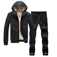 2022 mens winter sports and leisure zipper hooded plus velvet suit simple comfortable warm and micro elastic clothes