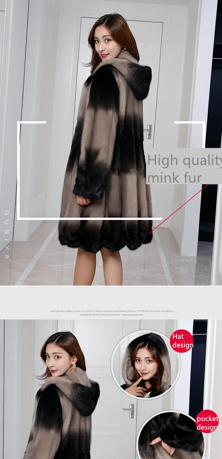 inverno полностью из норки пальто с мехом longa seçao das mulheres com a moda com capuz sechao tingidos jaqueta de agua