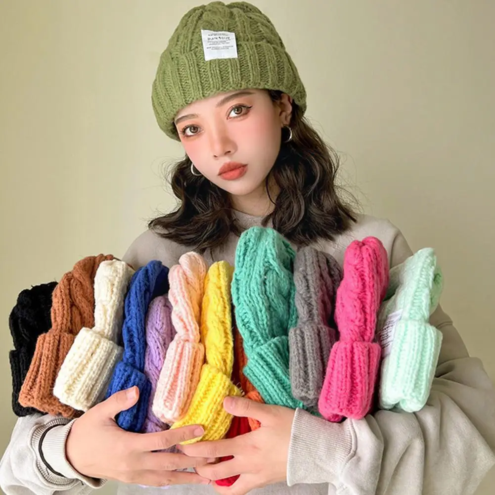 

Knitted Woolen Hat Thick Twisted Woolen Winter Warm Caps Wholesal Bonnet Elastic Skullies Men Beanies Women Earmuffs Hip-ho M4c0