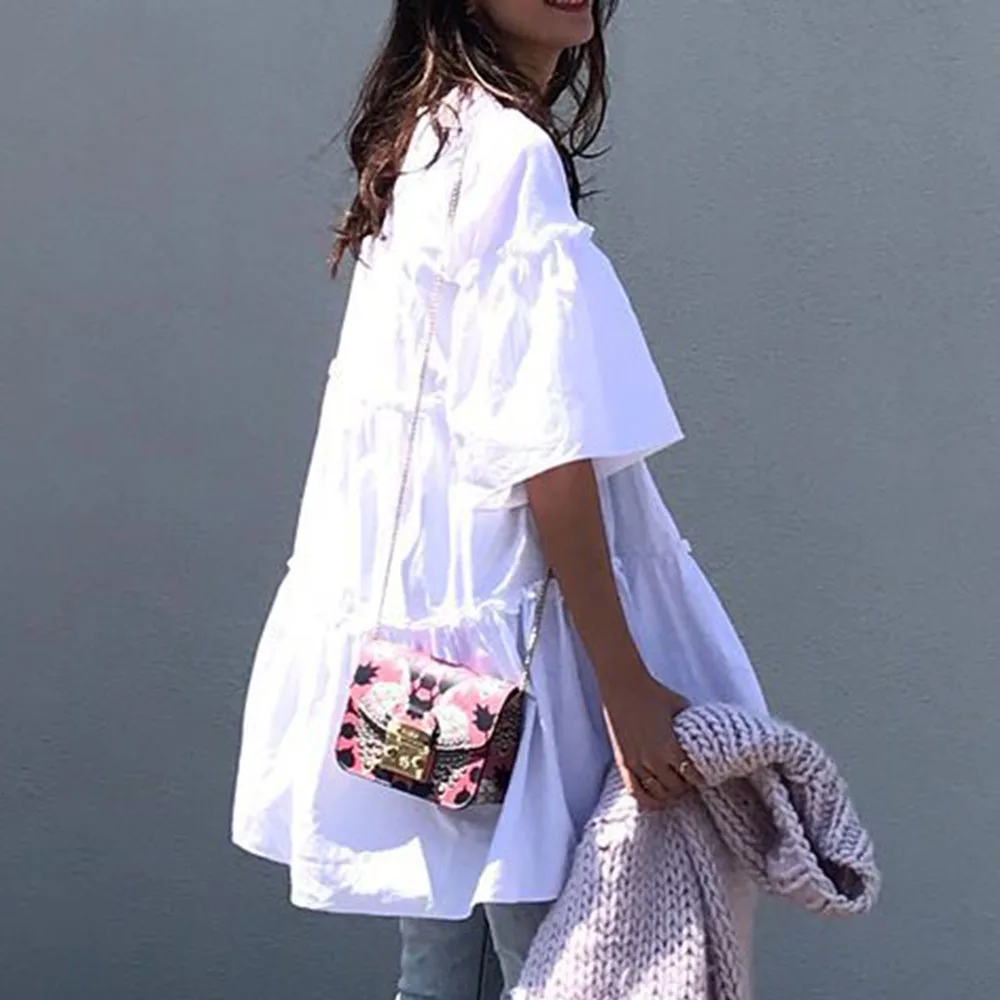

Loos Plain Women Blouse Shirts Tops Summer Korean Janpan 2020 White Casual Fashion Pullover Mid Length Blouses Tops Shirts